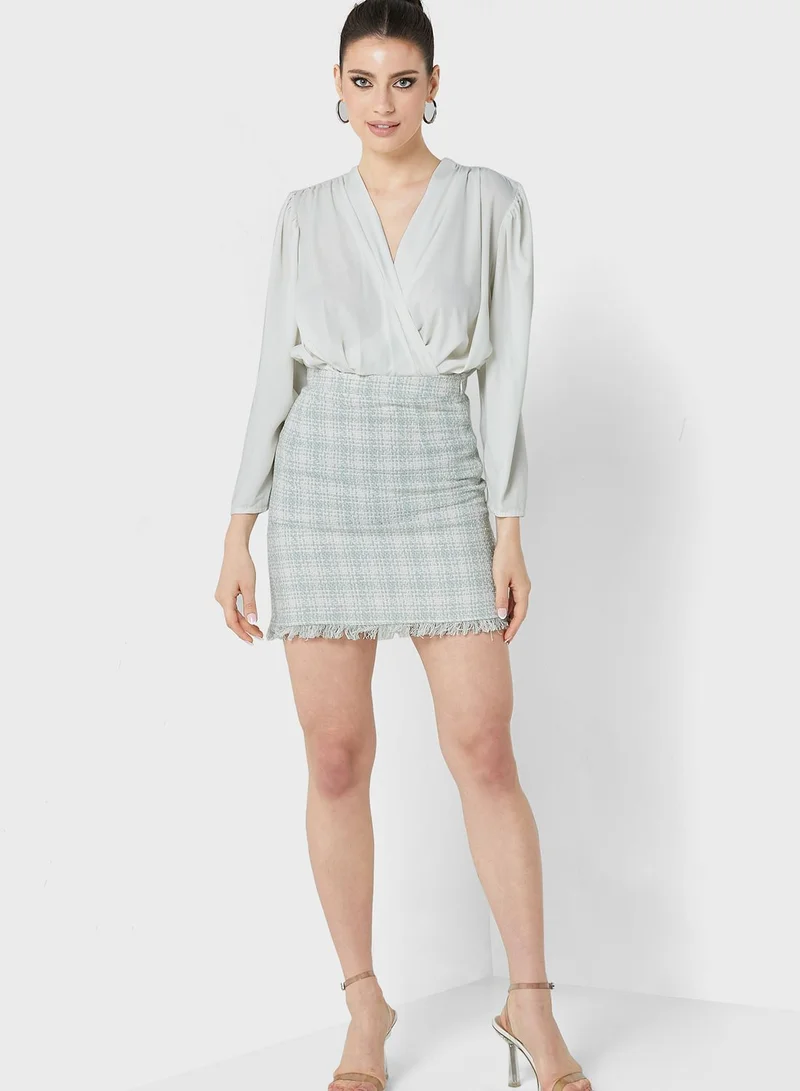 BERTY Frayed Hem Checked Skirt