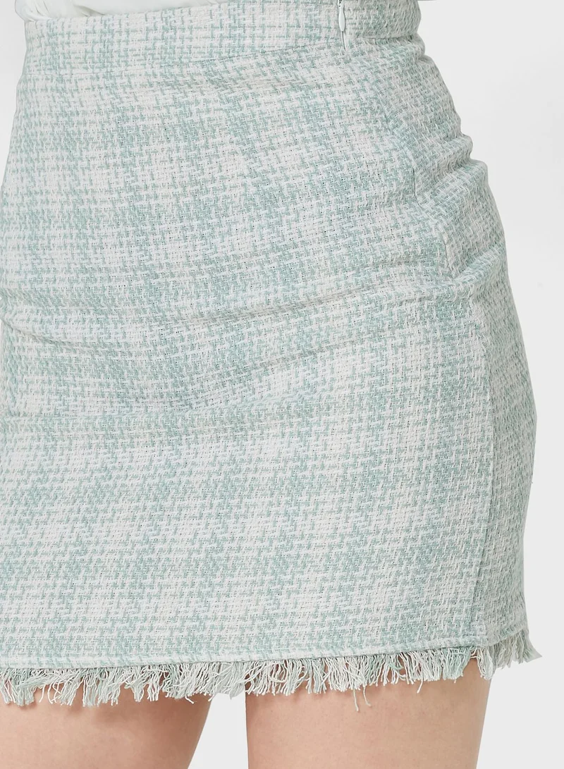 BERTY Frayed Hem Checked Skirt