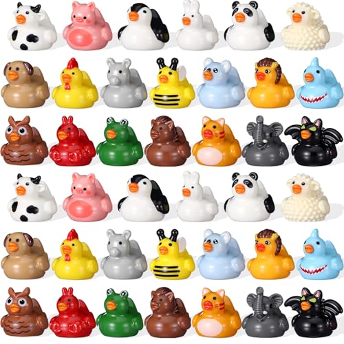 Soulchen 60 Pcs Mini Resin Animals Ducks Tiny Resin Animals Figures Elephant Bee Axolotl Flamingo Small Little Ducks Miniature Gift Decor for Craft Garden Landscape Ornament Potted Decoration Vivid - Image 1