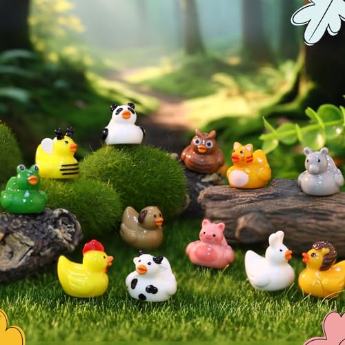 Soulchen 60 Pcs Mini Resin Animals Ducks Tiny Resin Animals Figures Elephant Bee Axolotl Flamingo Small Little Ducks Miniature Gift Decor for Craft Garden Landscape Ornament Potted Decoration Vivid - Image 3