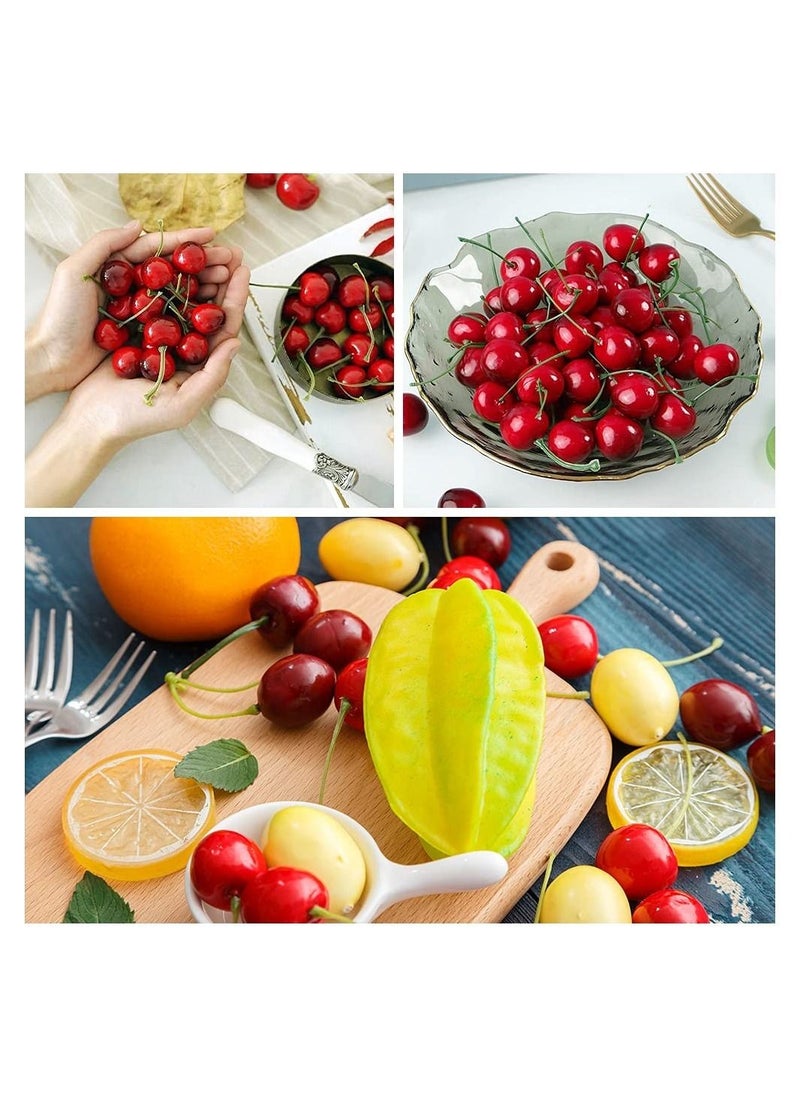 Excefore - Artificial Cherry Fruit, Fake Cherries Red Simulation Red Black Cherries Artificial Cherry Decorations Fake Fruit Model Home House Kitchen Party Decoration Desk Ornament(100pcs) - Image 1