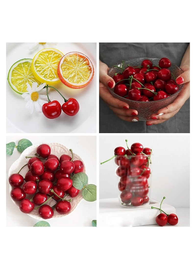 Excefore - Artificial Cherry Fruit, Fake Cherries Red Simulation Red Black Cherries Artificial Cherry Decorations Fake Fruit Model Home House Kitchen Party Decoration Desk Ornament(100pcs) - Image 1