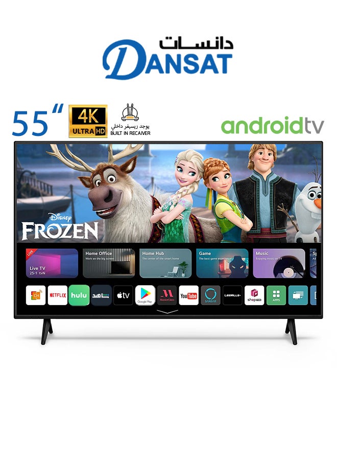 دانسات تلفزيون ذكي أندرويد 55 بوصة Ultra HD 4K مع حامل حائط أسود - Image 1