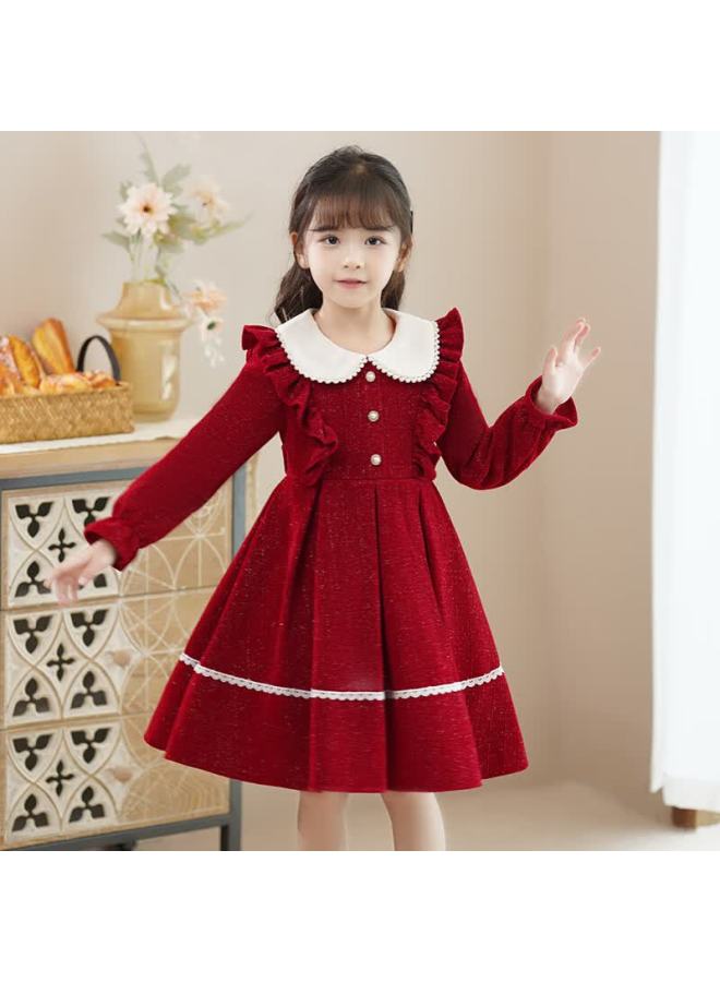Pepco Girls' Winter Red Dress Fleece-lined Children's Winter Dress Princess Dress Red Size 100 - Image 2