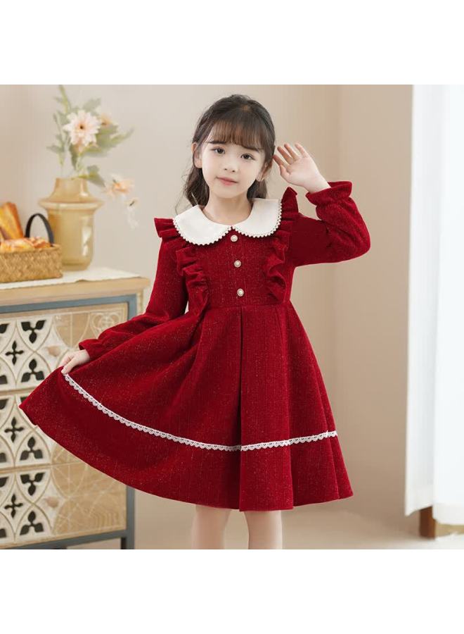 Pepco Girls' Winter Red Dress Fleece-lined Children's Winter Dress Princess Dress Red Size 100 - Image 3