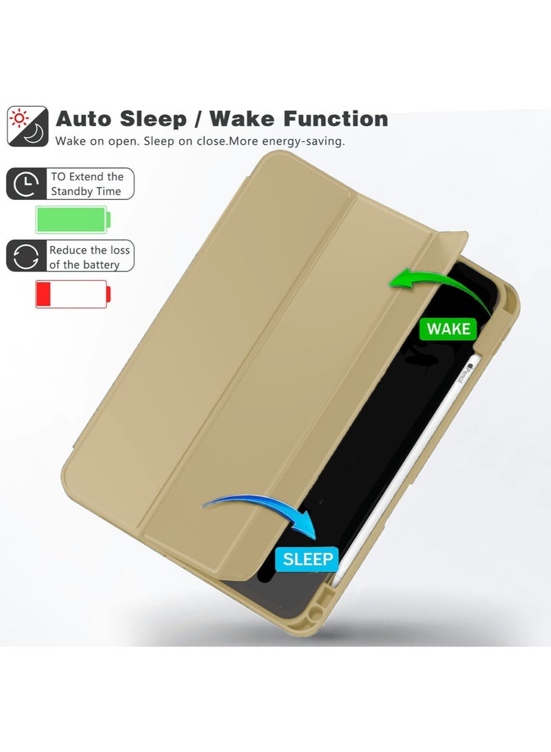 Wtech Smart Flip Auto Awake/Auto Sleep Leather Texture with Pen Holder Case Cover For Apple iPad Air 11 (iPad Air 6) 5G 2024 6th Generation 11 Inch / iPad Air 11 2025 Gold - Image 3