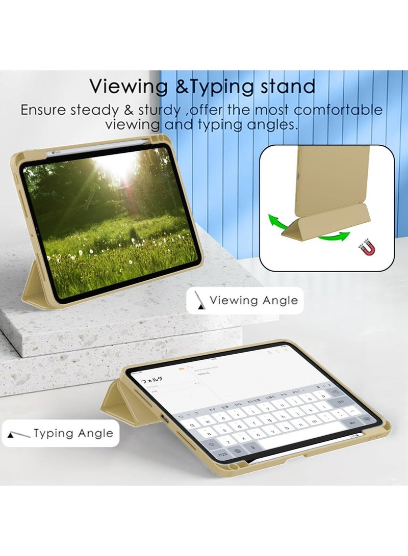 Wtech Smart Flip Auto Awake/Auto Sleep Leather Texture with Pen Holder Case Cover For Apple iPad Air 11 (iPad Air 6) 5G 2024 6th Generation 11 Inch / iPad Air 11 2025 Gold - Image 4