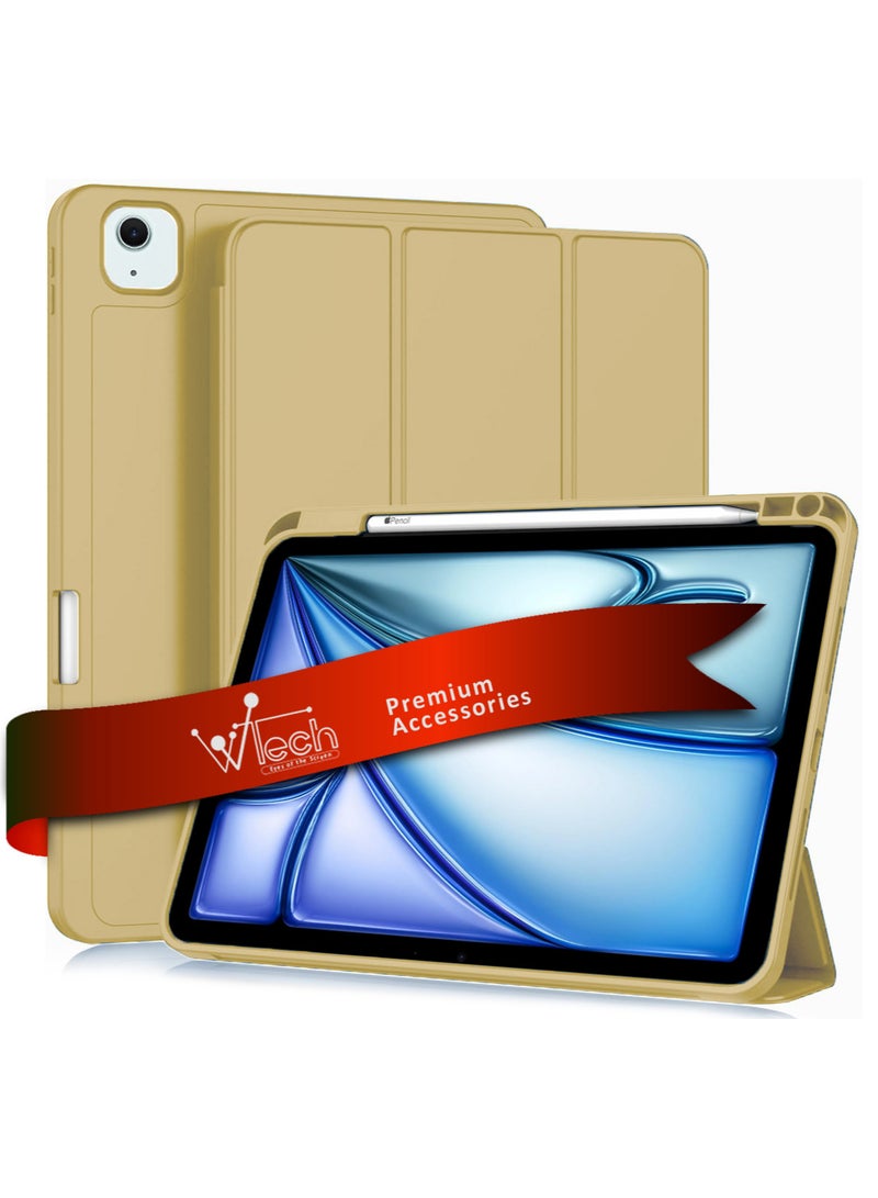 Wtech Smart Flip Auto Awake/Auto Sleep Leather Texture with Pen Holder Case Cover For Apple iPad Air 11 (iPad Air 6) 5G 2024 6th Generation 11 Inch / iPad Air 11 2025 Gold - Image 1