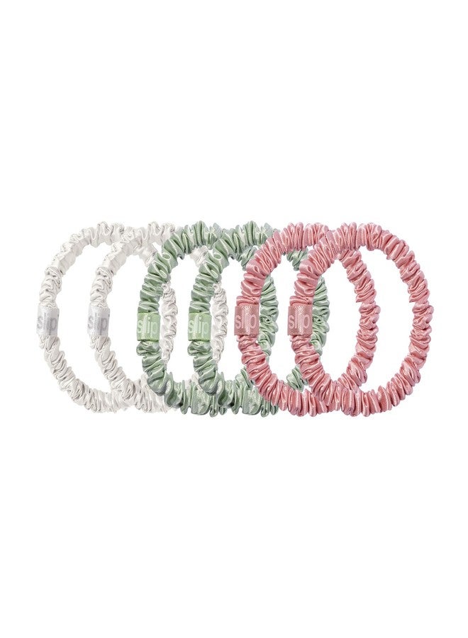 SLIP Bellerose Silk Skinny Scrunchies - 100% 22 Momme Mulberry Silk Hair-Friendly Elastic Set (6 Luxurious Scrunchies for Women) - Image 3