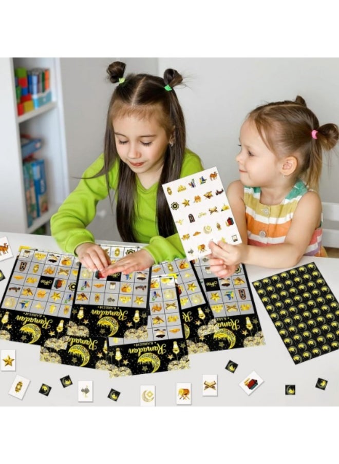 GGEROU Ramadan Bingo Game Cards Set for Ramadan Family Activities，Eid Ramadan Mubarak Bingo Game 24 Players Ramadan Bingo Cards Black  - Image 4