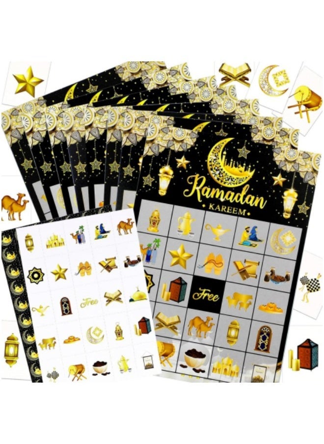 GGEROU Ramadan Bingo Game Cards Set for Ramadan Family Activities，Eid Ramadan Mubarak Bingo Game 24 Players Ramadan Bingo Cards Black  - Image 1