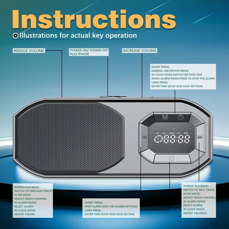 Black Wireless Speaker with Clock Display and High Fidelity Stereo Sound - Image 4