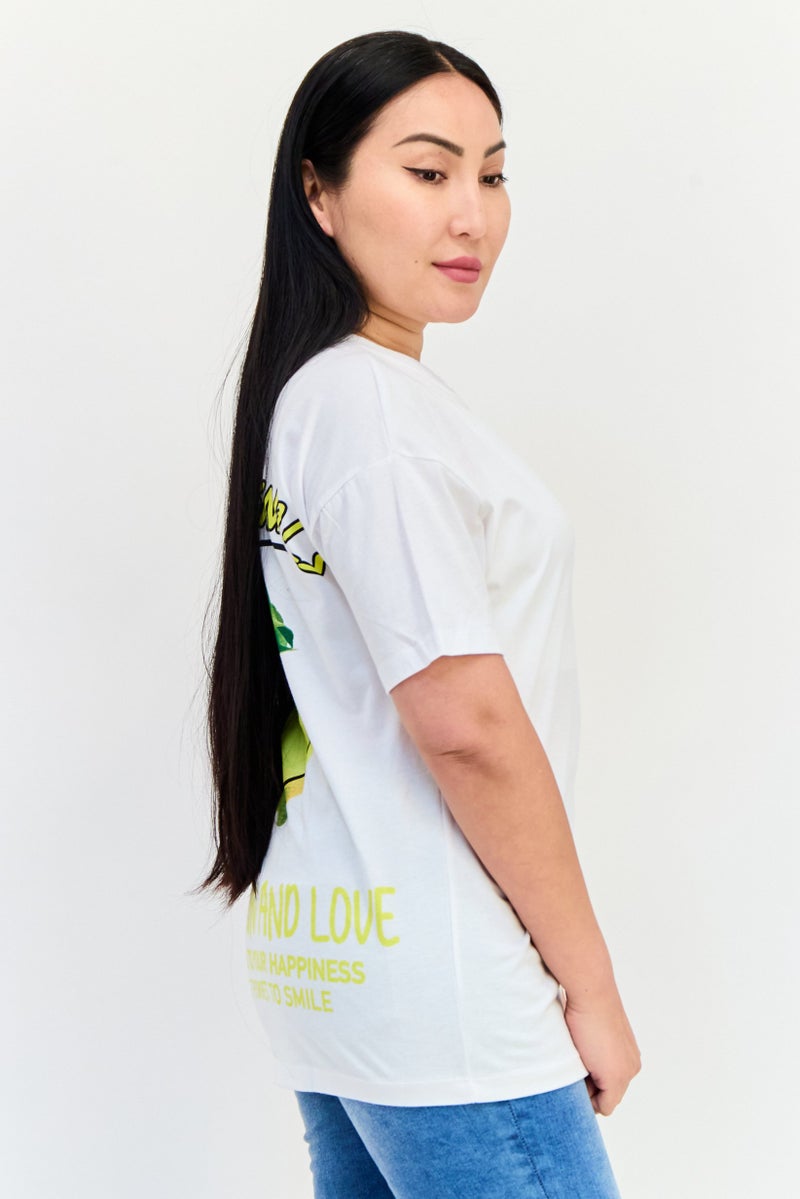 Pull & Bear Pull Bear x Smiley Women Crew Neck Short Sleeve Graphic Print T-Shirt, White  - Image 2
