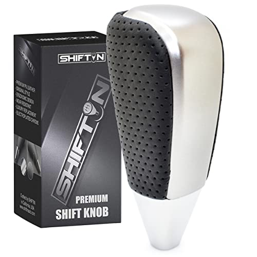 SHIFTIN Black Leather and Silver Gear Shift Knob for Toyota Land Cruiser 4Runner Sequoia Tundra and Lexus (Punched Black Leather/Gray Silver) - Image 1