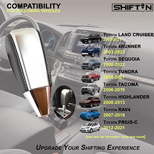 SHIFTIN Black Leather and Silver Gear Shift Knob for Toyota Land Cruiser 4Runner Sequoia Tundra and Lexus (Punched Black Leather/Gray Silver) - Image 2