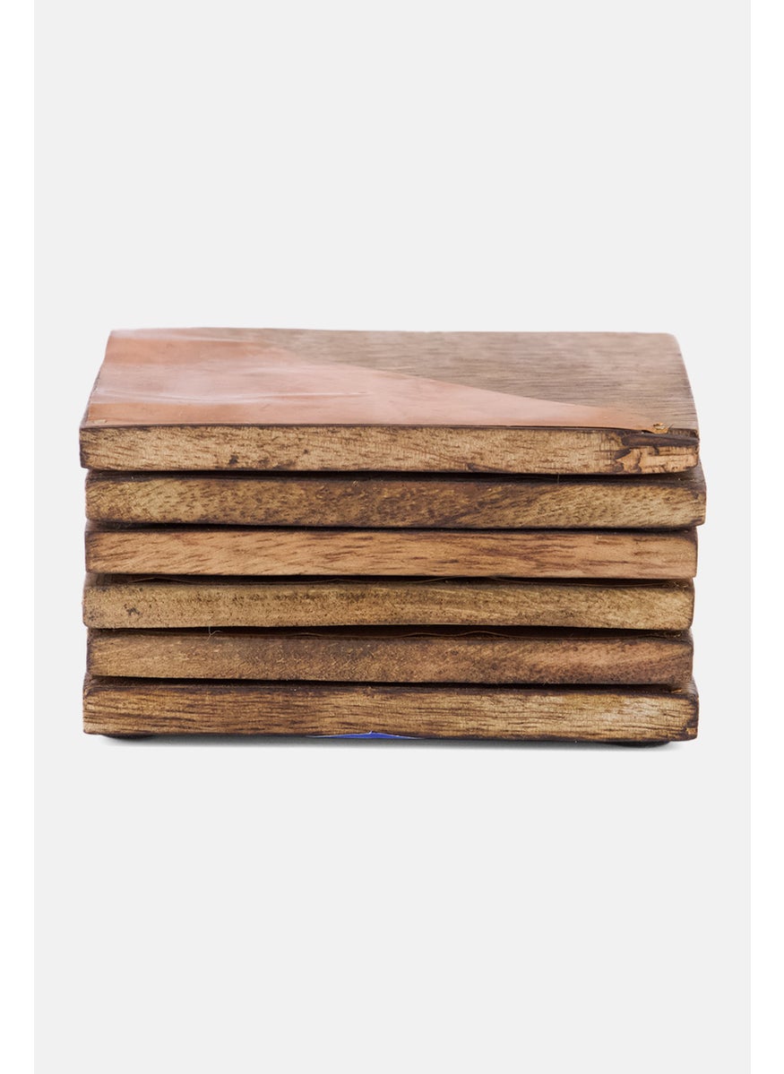 Kenton Grey - 6 Piece Half Metal And Wood Coasters , Brown - Image 1