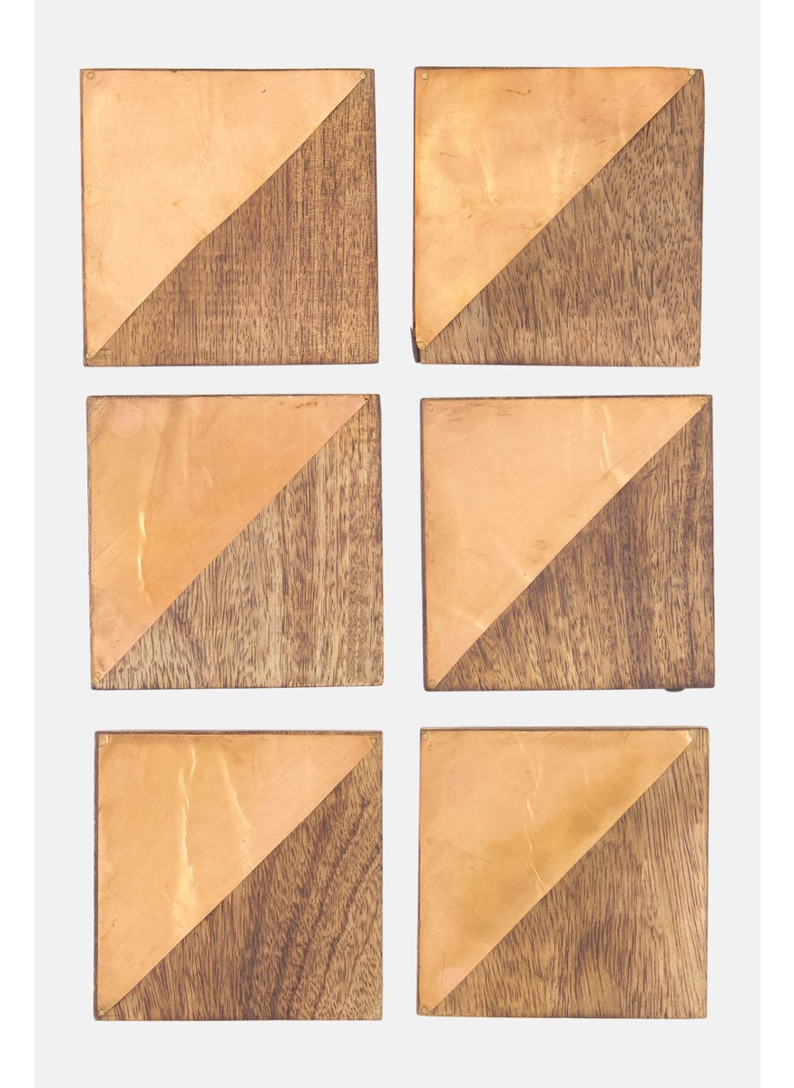 Kenton Grey - 6 Piece Half Metal And Wood Coasters , Brown - Image 1