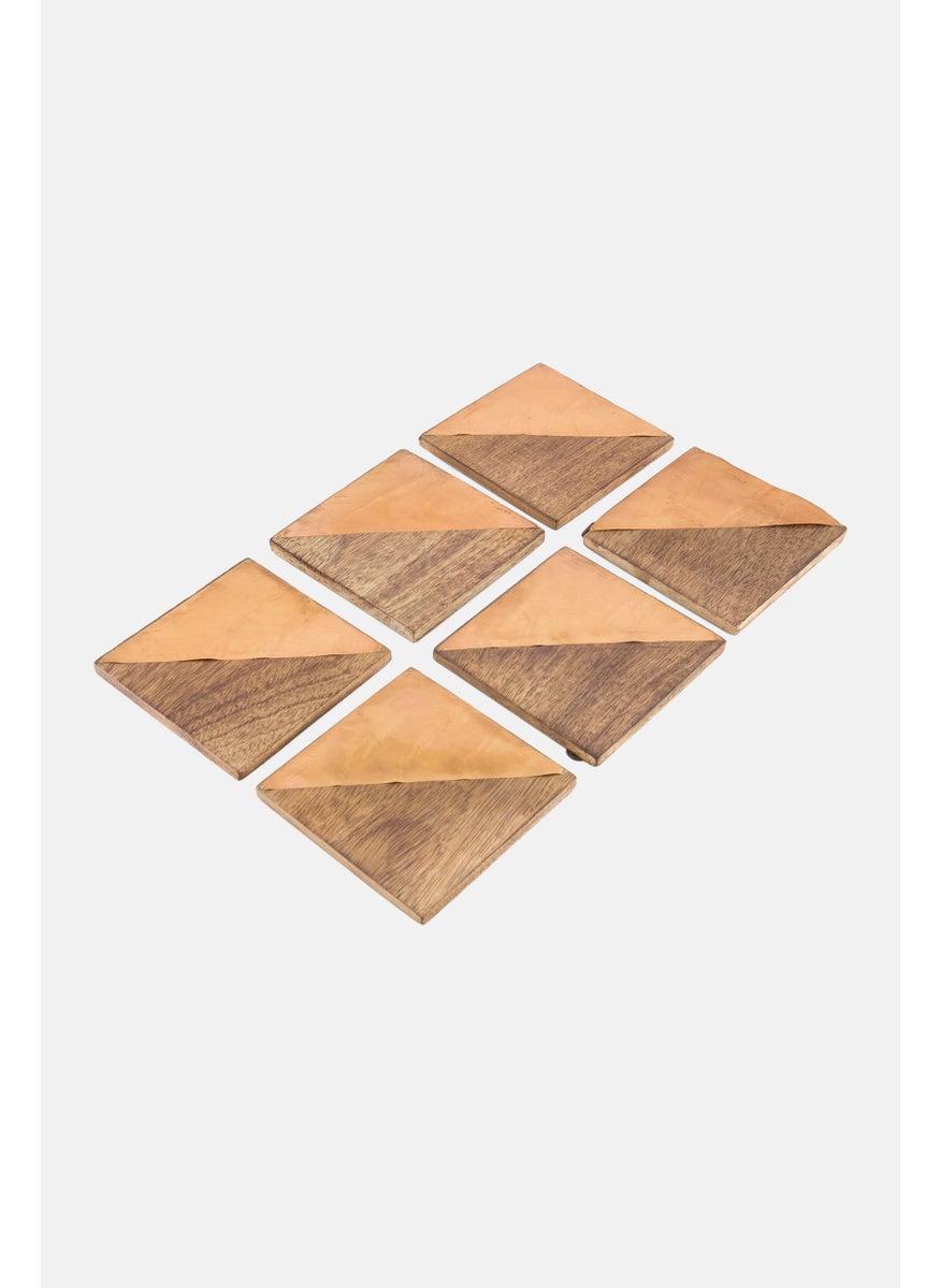 Kenton Grey - 6 Piece Half Metal And Wood Coasters , Brown - Image 1