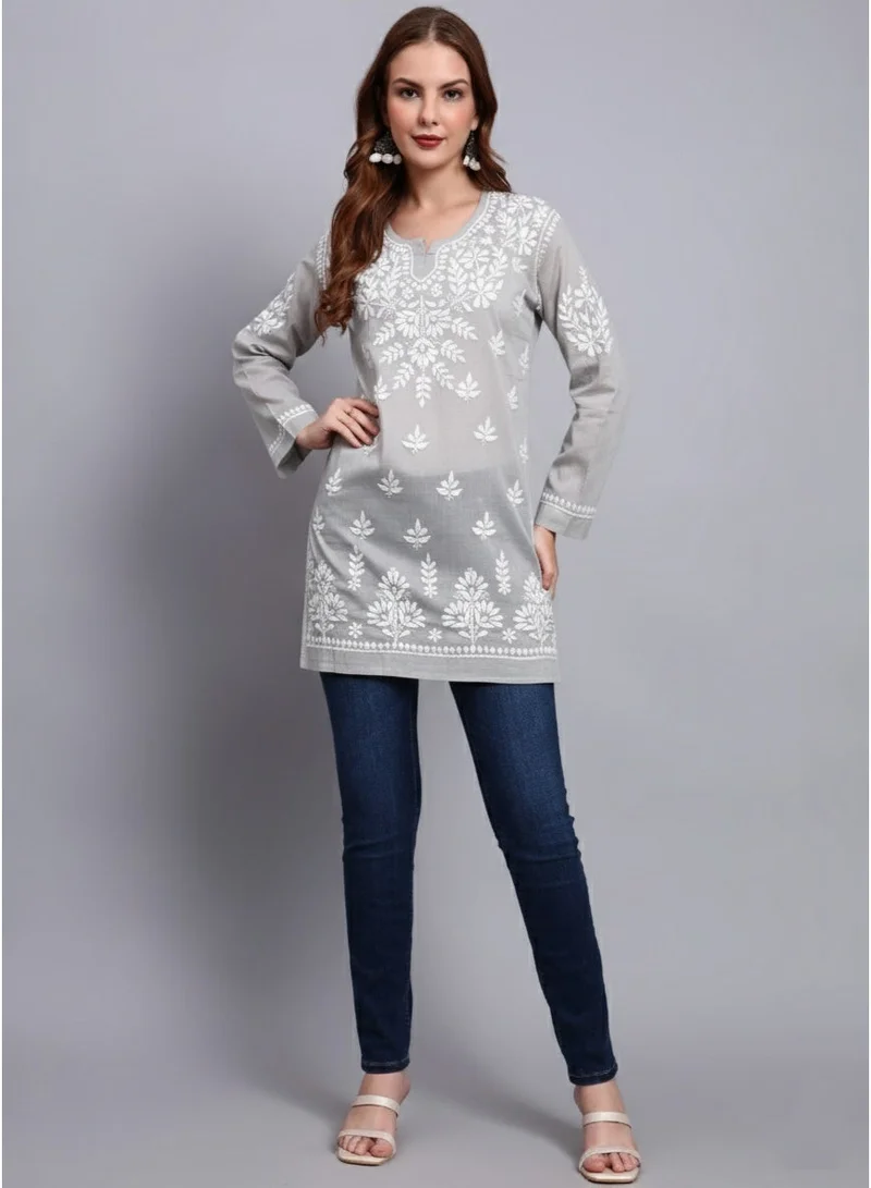 Alaya Women Hand Embroidered Chikankari Cotton Short Top -AL3724