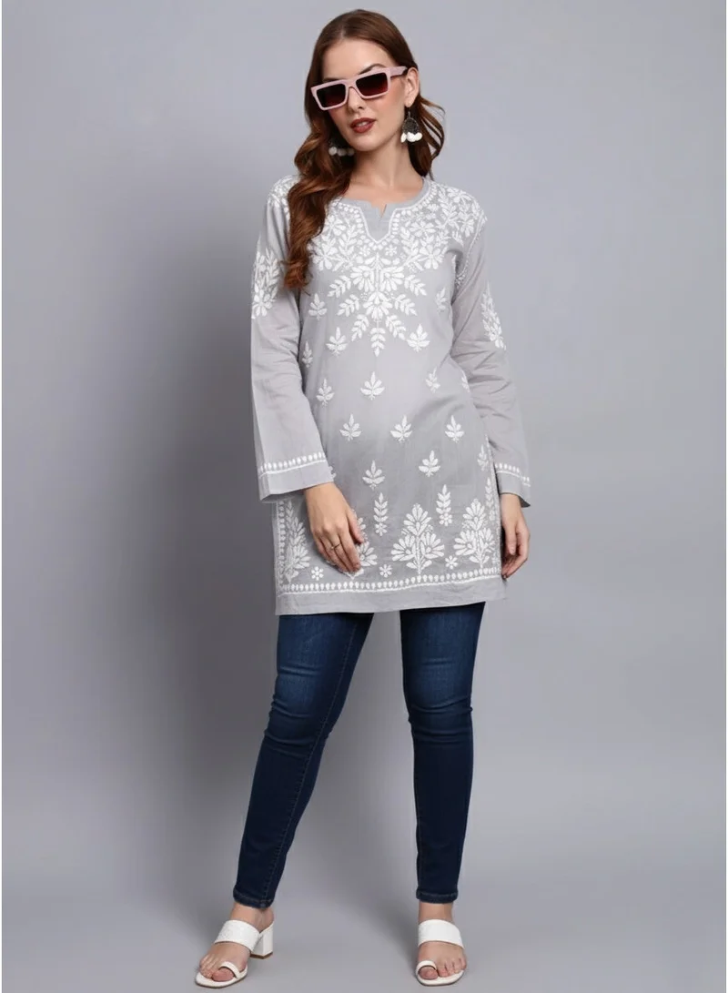 Alaya Women Hand Embroidered Chikankari Cotton Short Top -AL3724