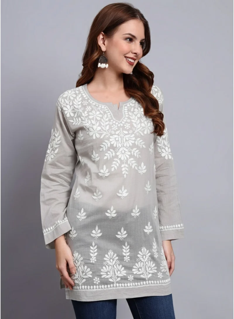 Alaya Women Hand Embroidered Chikankari Cotton Short Top -AL3724