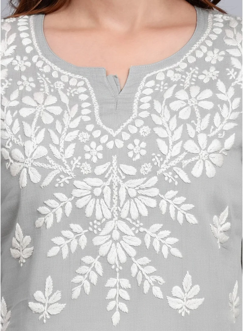 Alaya Women Hand Embroidered Chikankari Cotton Short Top -AL3724