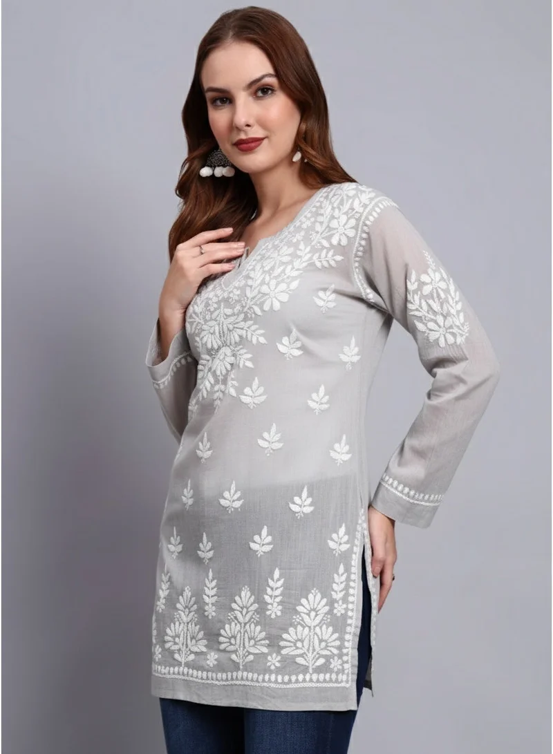 Alaya Women Hand Embroidered Chikankari Cotton Short Top -AL3724