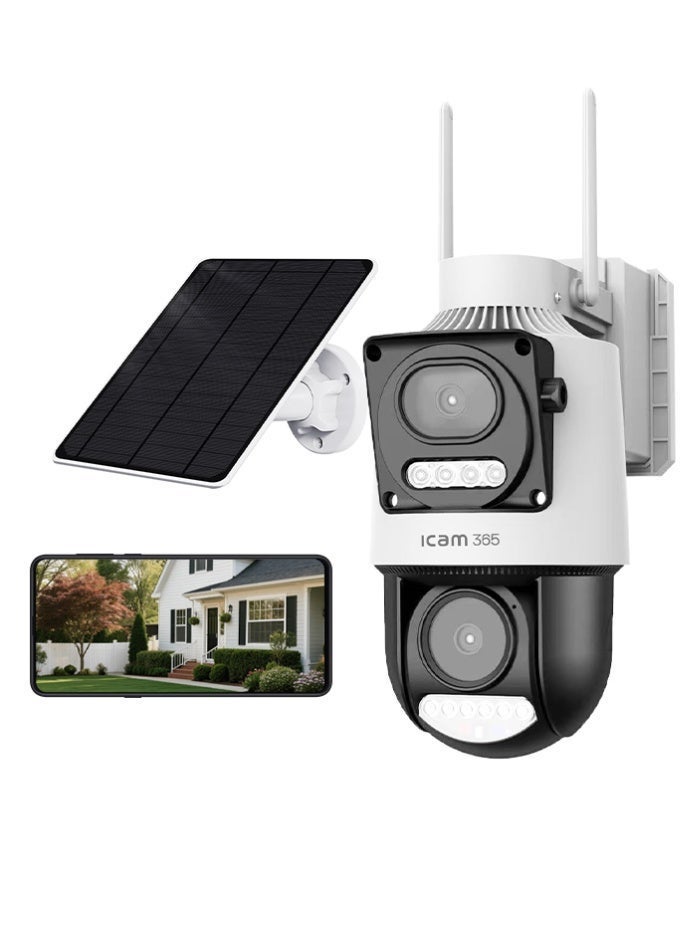 ICAM 365 4G Solar Security Camera with SIM Card Trial Pack, Dual Lens 4MP+4MP 2K AOV PTZ CCTV, 12000mAh Battery, AI Human Detection, Night Vision for Farm Construction Site Outdoor - Image 1