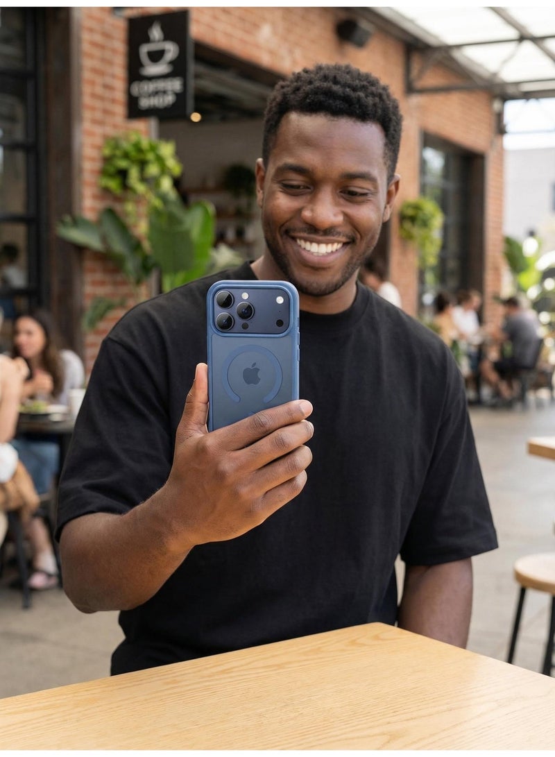 الخامس لطيفة غطاء هاتف مغناطيسي بملمس جلدي ومظهر مطفي لـ iPhone 17 Pro Max، متوافق مع ماج سيف، مضاد للصدمات وحماية كاملة، اللون أزرق داكن - Image 5