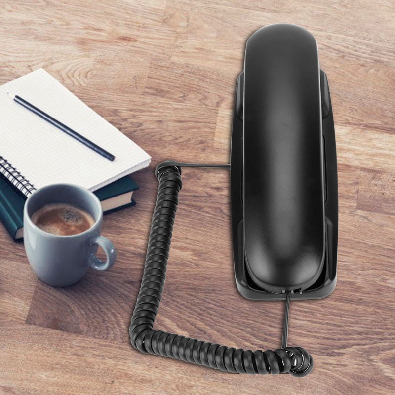 Wall Mount Telephone: Black, Telephone Line Powered, No Battery Required - Compact Space-Saving, Flash & Call Mute Functions, Last Number Redial for Home Hotel Desktop Use - Image 3
