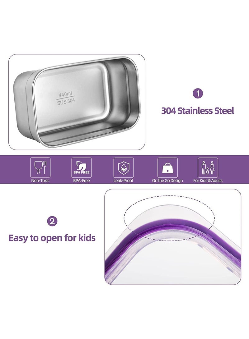 Kids School Stainless Steel Lunch Box Insulated Bento Lunch Box with Storage Bag 3 Compartments Divided Lunch Container with Lid Tableware (Purple 720ML) - Image 3