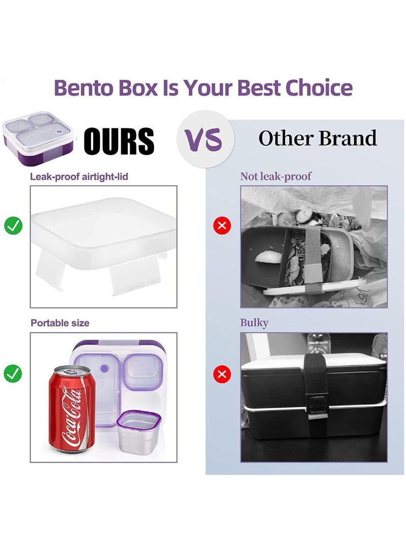 Kids School Stainless Steel Lunch Box Insulated Bento Lunch Box with Storage Bag 3 Compartments Divided Lunch Container with Lid Tableware (Purple 720ML) - Image 4