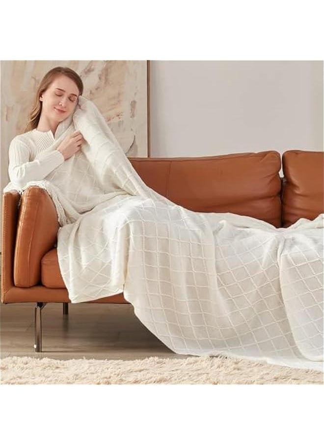 MIXDE Knitted Throw Blankets for Couch and Bed,Soft Cozy Knit Blanket with Tassel,Lightweight Decorative Blankets and Throws,Farmhouse Warm Woven Blanket for Men and Women (Beige, 127 * 180cm)  - Image 2