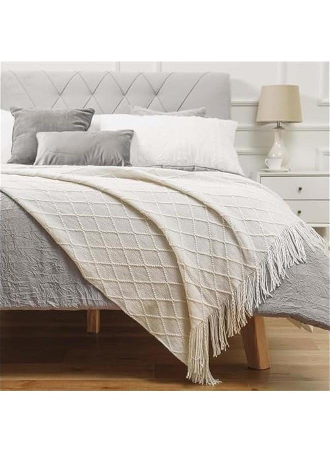 MIXDE Knitted Throw Blankets for Couch and Bed,Soft Cozy Knit Blanket with Tassel,Lightweight Decorative Blankets and Throws,Farmhouse Warm Woven Blanket for Men and Women (Beige, 127 * 180cm)  - Image 3