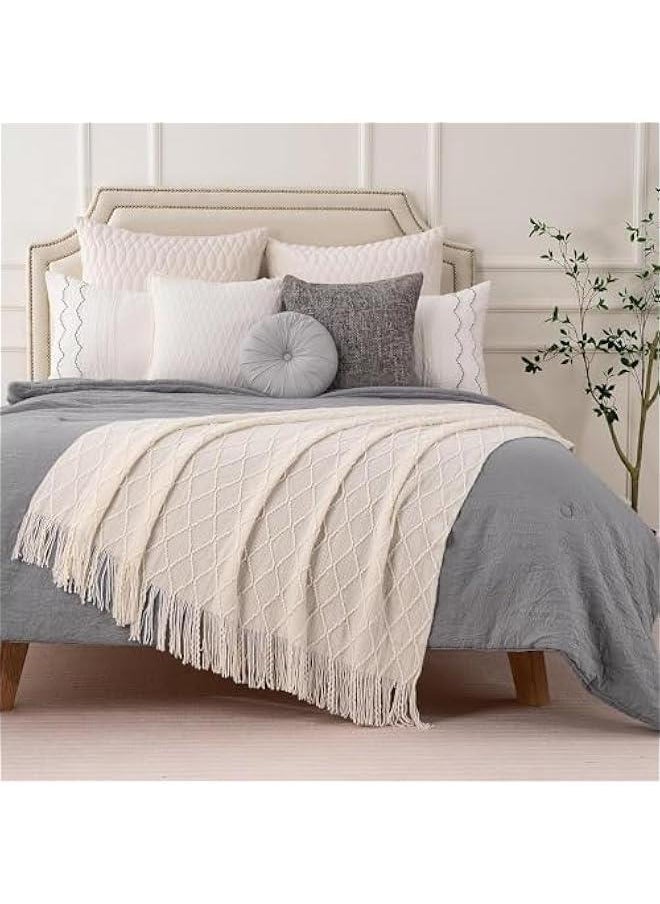 MIXDE Knitted Throw Blankets for Couch and Bed,Soft Cozy Knit Blanket with Tassel,Lightweight Decorative Blankets and Throws,Farmhouse Warm Woven Blanket for Men and Women (Beige, 127 * 180cm)  - Image 4