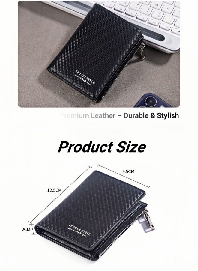 ARUWA Zippered Leather Mens Wallet Black, Card Holder Minimalist Design for Pocket Card Capacity ID Window Cash Slot  - Image 4