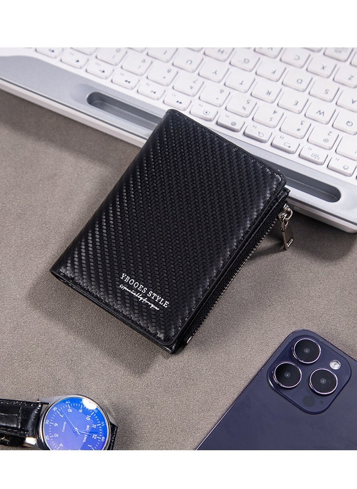 ARUWA Zippered Leather Mens Wallet Black, Card Holder Minimalist Design for Pocket Card Capacity ID Window Cash Slot  - Image 2