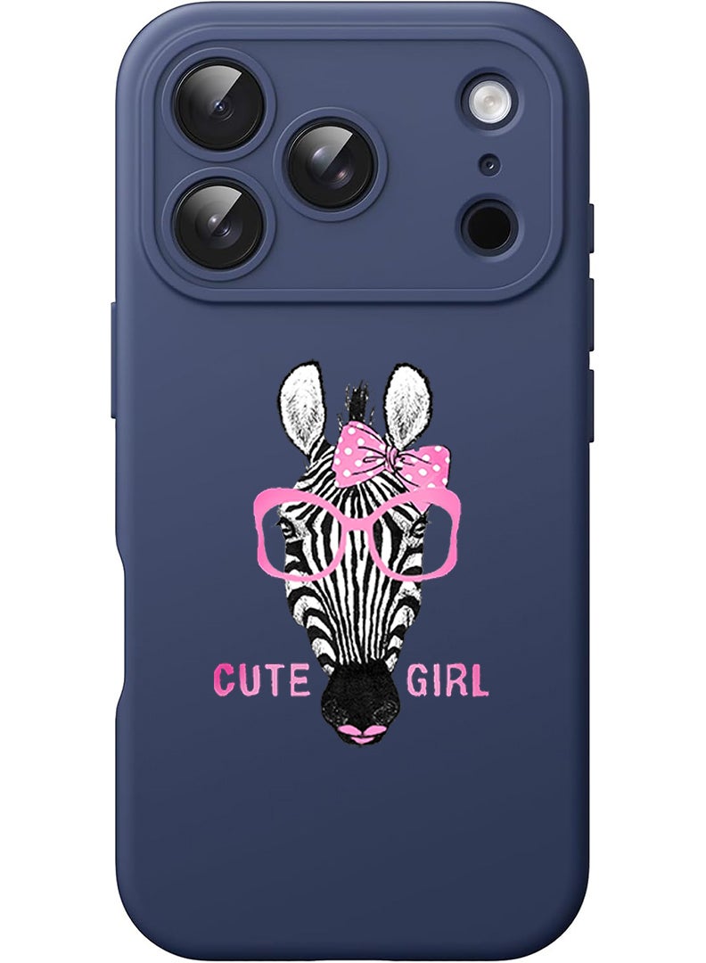 Theodor Protective Slim Fit Case Liquid Silicone Cover with Full Body Protection Anti-Scratch Shockproof Case For Apple iPhone 17 Pro (Blue) Cute girl zebra - Image 1