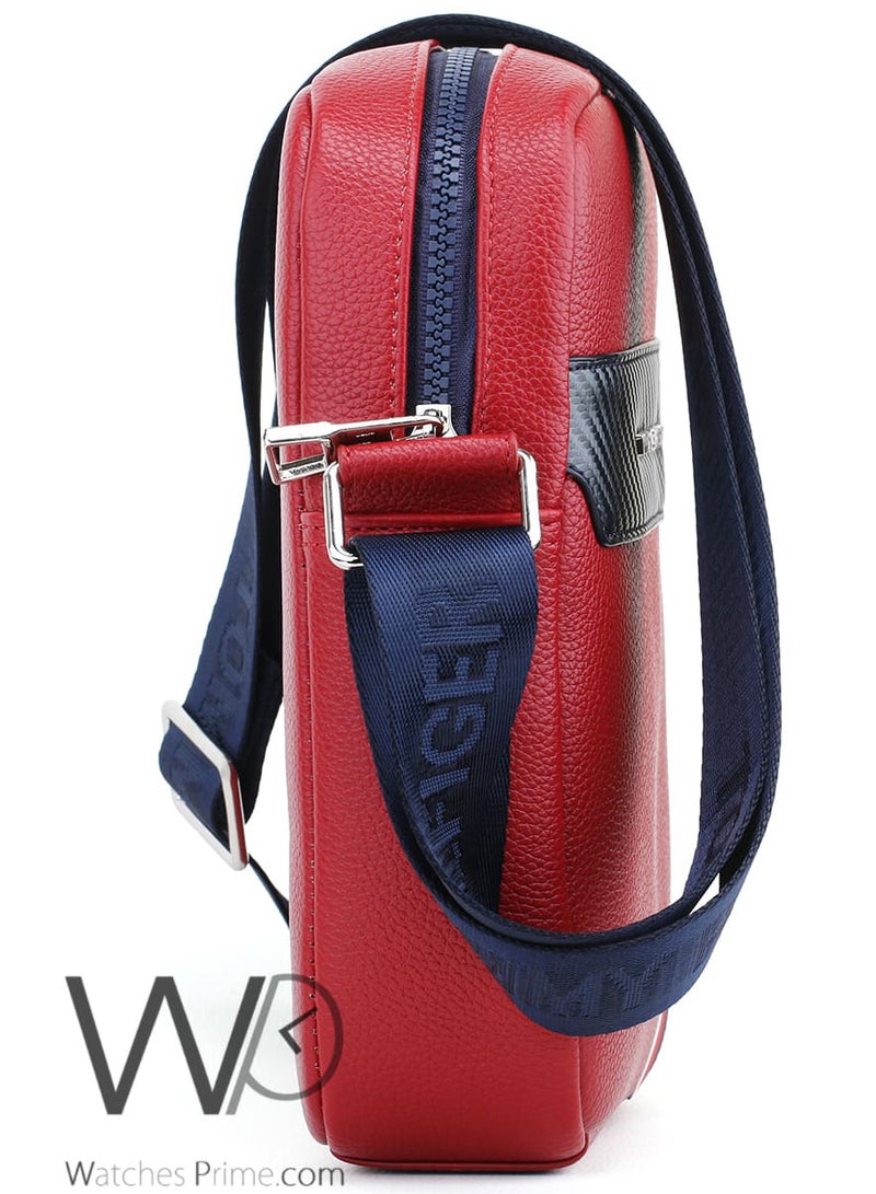 Tommy Hilfiger Plus Red Leather Tommy Hilfiger Crossbody Messenger Bag For Men  - Image 5