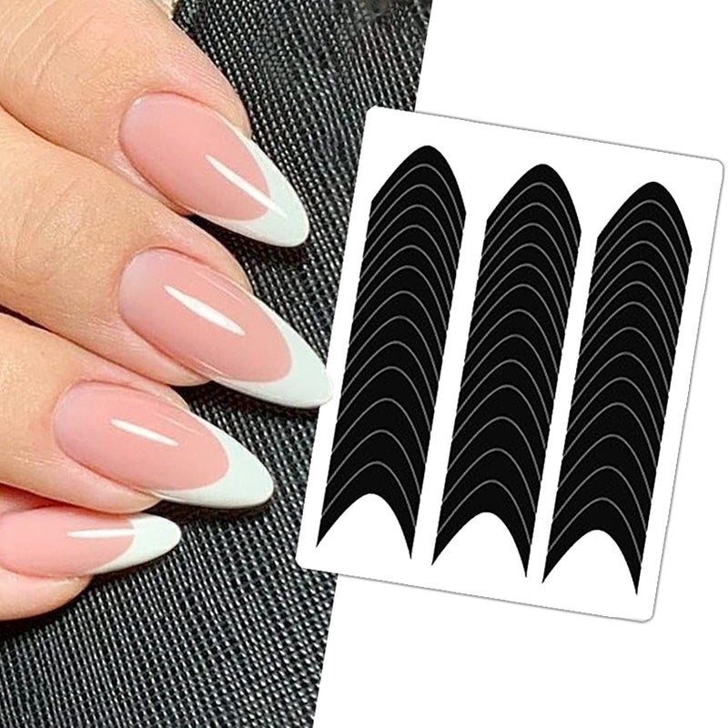 winthrop 36 Sheets 1512 Pcs French Tip Nail Guides, Self-Adhesive French Smile Manicure Strip Stickers for Edge Auxiliary Black DIY Decoration Stencil Tools(Moon Shape Design) - Image 1