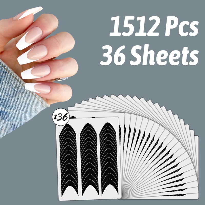 winthrop 36 Sheets 1512 Pcs French Tip Nail Guides, Self-Adhesive French Smile Manicure Strip Stickers for Edge Auxiliary Black DIY Decoration Stencil Tools(Moon Shape Design) - Image 2