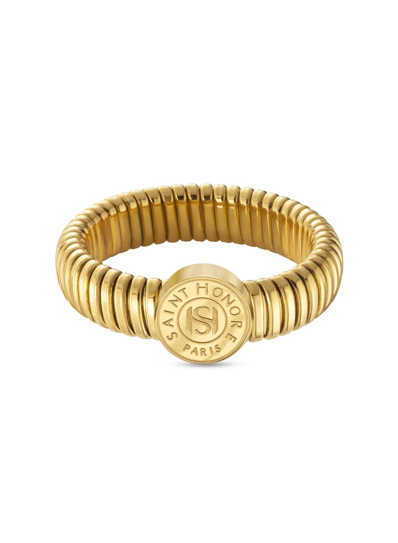 Saint Honore Paris Tubogas Gold Plated Ring with Coin Motif Size-52 Designer Statement Ring
