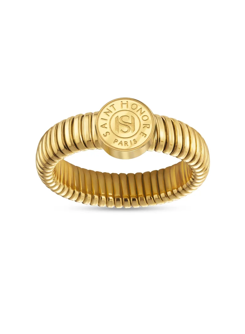 Saint Honore Paris Tubogas Gold Plated Ring with Coin Motif Size-52 Designer Statement Ring