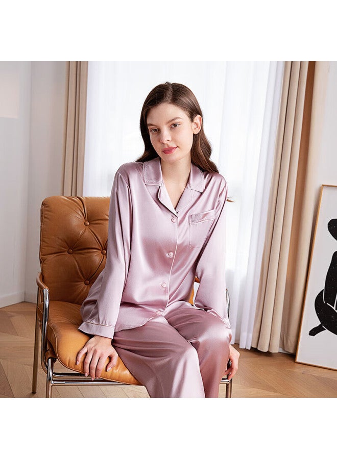 Meibiao Spring And Autumn 100% Mulberry Silk Women's Long Sleeve Cardigan Pajamas Thin Mist Rose M - Image 1
