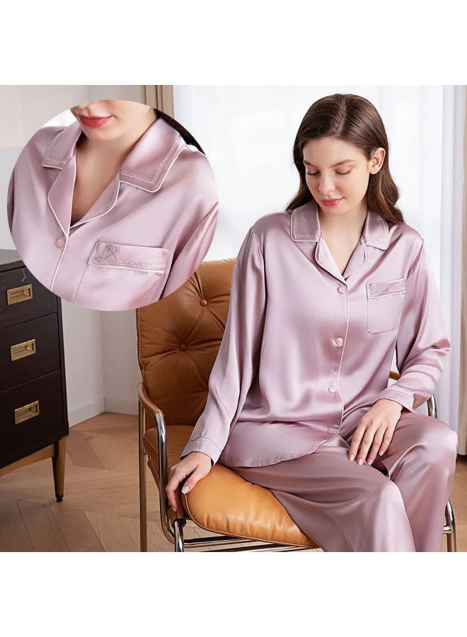 Meibiao Spring And Autumn 100% Mulberry Silk Women's Long Sleeve Cardigan Pajamas Thin Mist Rose M - Image 4