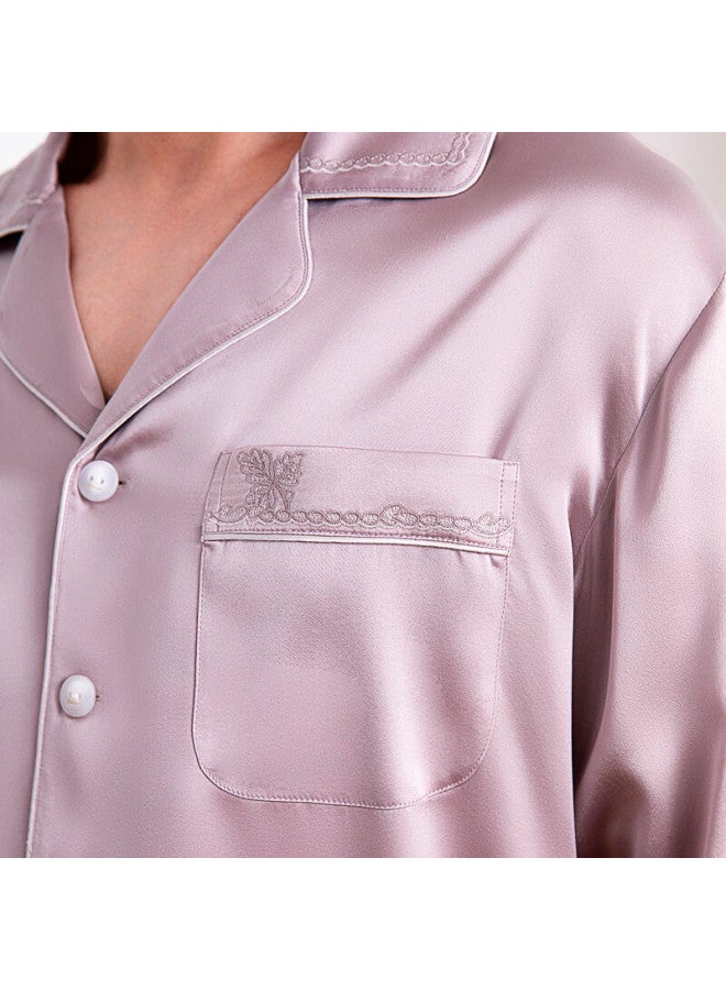 Meibiao Spring And Autumn 100% Mulberry Silk Women's Long Sleeve Cardigan Pajamas Thin Mist Rose M - Image 2