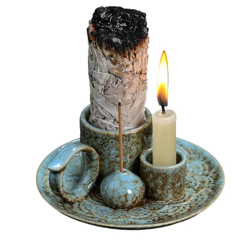HASTHIP® Incense Burner Ceramic Holder, Elegant Dhoop Holder, Agarbatti Holders with Ash Catcher for Candle or Sage, for Yoga, Meditation, Energy Cleansing - Image 1