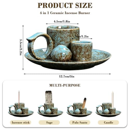 HASTHIP® Incense Burner Ceramic Holder, Elegant Dhoop Holder, Agarbatti Holders with Ash Catcher for Candle or Sage, for Yoga, Meditation, Energy Cleansing - Image 2