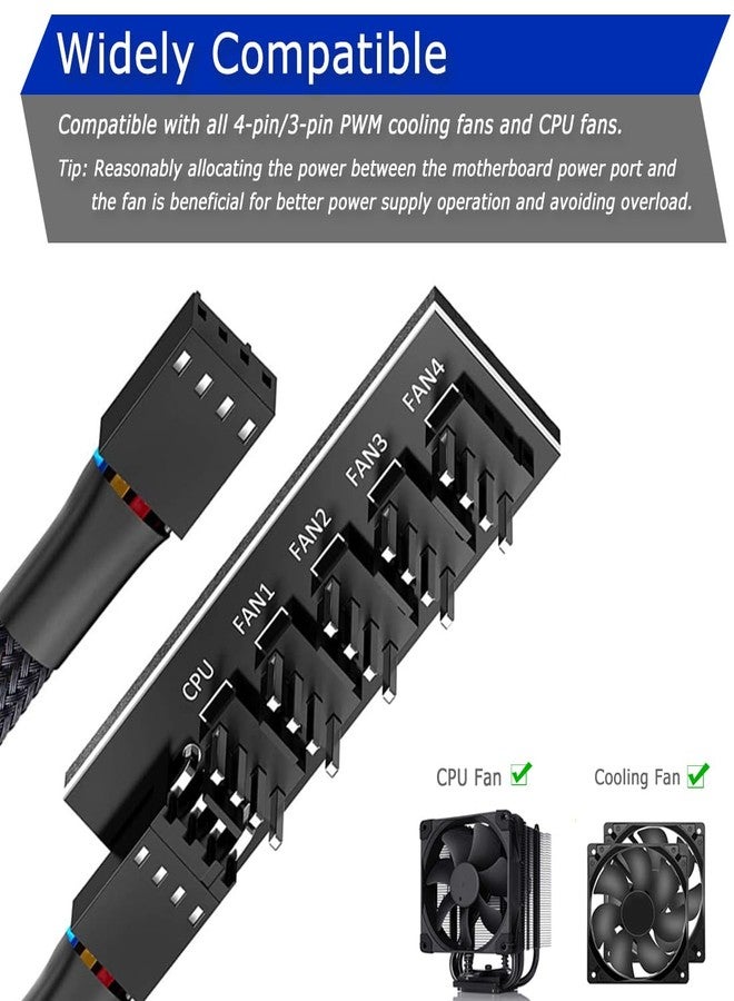 AVERZELLA 2 Pack Cooling Fan 1 to 5 Hub, All 4 Pin Cooling Fans Power Extension Cable for PC Case Internal Motherboard Fan, 5 Way Splitter Wire for ATX Computer Case, Sleeved Braided (16 inches) - Image 3