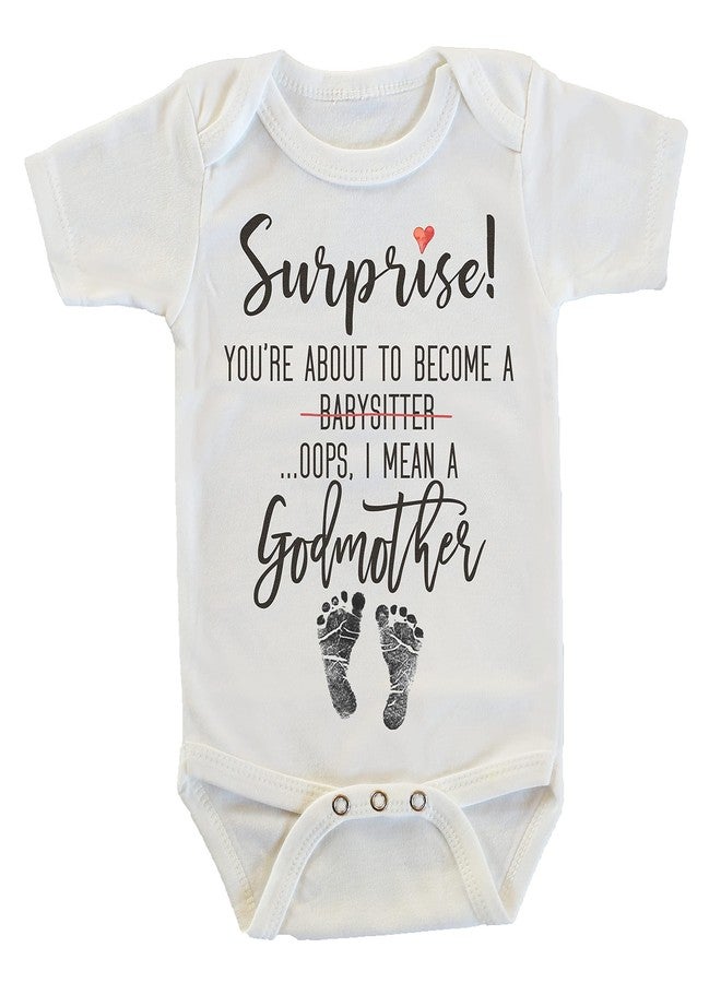 Witty and Bitty Surprise You're About to Become A Babysitter funny Pregnancy Reveal Announcement gift Godmother Onesie/Bodysuit (Godmother) - Image 1